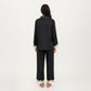 2-Piece Set Satin Button Front Pajama Top with Lace Trim Sleeves and Matching Elastic Waist Pants