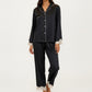 2-Piece Set Satin Button Front Pajama Top with Lace Trim Sleeves and Matching Elastic Waist Pants