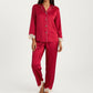 2-Piece Set Satin Button Front Pajama Top with Lace Trim Sleeves and Matching Elastic Waist Pants