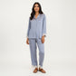 2-Piece Set Satin Button Front Pajama Top with Lace Trim Sleeves and Matching Elastic Waist Pants