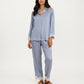 2-Piece Set Satin Button Front Pajama Top with Lace Trim Sleeves and Matching Elastic Waist Pants