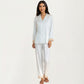 2-Piece Set Satin Button Front Pajama Top with Lace Trim Sleeves and Matching Elastic Waist Pants