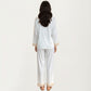 2-Piece Set Satin Button Front Pajama Top with Lace Trim Sleeves and Matching Elastic Waist Pants