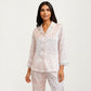 2-Piece Set Leopard Print Button Front Pajama Top with Lace Trim Sleeves and Matching Relaxed Fit Pants