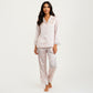 2-Piece Set Leopard Print Button Front Pajama Top with Lace Trim Sleeves and Matching Relaxed Fit Pants