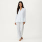 2-Piece Set Printed Button Front Pajama Top with Relaxed Long Sleeves and Matching Elastic Waist Pants