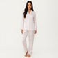 2-Piece Set Printed Button Front Pajama Top with Relaxed Long Sleeves and Matching Elastic Waist Pants