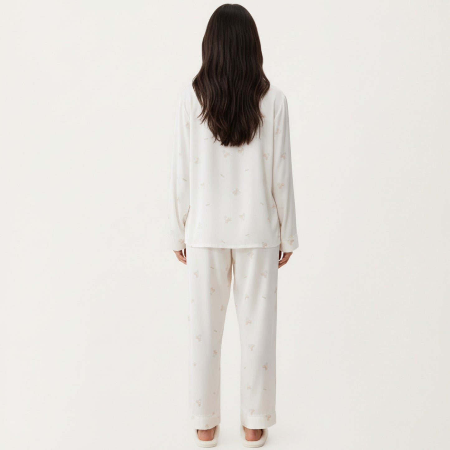 2-Piece Set Printed Button Front Pajama Top with Relaxed Long Sleeves and Matching Elastic Waist Pants