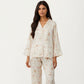 2-Piece Set Floral Print Button Front Pajama Top with Wide Cuff Sleeves and Matching Relaxed Fit Pants