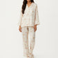 2-Piece Set Floral Print Button Front Pajama Top with Wide Cuff Sleeves and Matching Relaxed Fit Pants