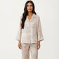 2-Piece Set Floral Print Button Front Pajama Top with Wide Cuff Sleeves and Matching Relaxed Fit Pants