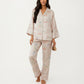 2-Piece Set Floral Print Button Front Pajama Top with Wide Cuff Sleeves and Matching Relaxed Fit Pants