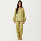 2-Piece Set Floral Print Button Front Pajama Top with Wide Cuff Sleeves and Matching Relaxed Fit Pants