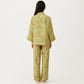 2-Piece Set Floral Print Button Front Pajama Top with Wide Cuff Sleeves and Matching Relaxed Fit Pants