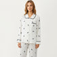 2-Piece Set Printed Button Front Pajama Top with Contrast Trim and Matching Relaxed Fit Elastic Waist Pants