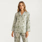 2-Piece Set Floral Satin Button Front Pajama Top with Contrast Cuffs and Matching Relaxed Fit Lounge Pants