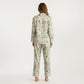 2-Piece Set Floral Satin Button Front Pajama Top with Contrast Cuffs and Matching Relaxed Fit Lounge Pants