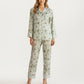 2-Piece Set Floral Satin Button Front Pajama Top with Contrast Cuffs and Matching Relaxed Fit Lounge Pants