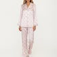 2-Piece Set Polka Dot Satin Button Front Pajama Top with Ruffle Trim and Matching Relaxed Fit Lounge Pants