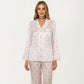 2-Piece Set Polka Dot Satin Button Front Pajama Top with Ruffle Trim and Matching Relaxed Fit Lounge Pants