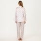 2-Piece Set Polka Dot Satin Button Front Pajama Top with Ruffle Trim and Matching Relaxed Fit Lounge Pants