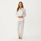 2-Piece Set Printed Button Front Pajama Top with Contrast Piping and Matching Relaxed Fit Lounge Pants