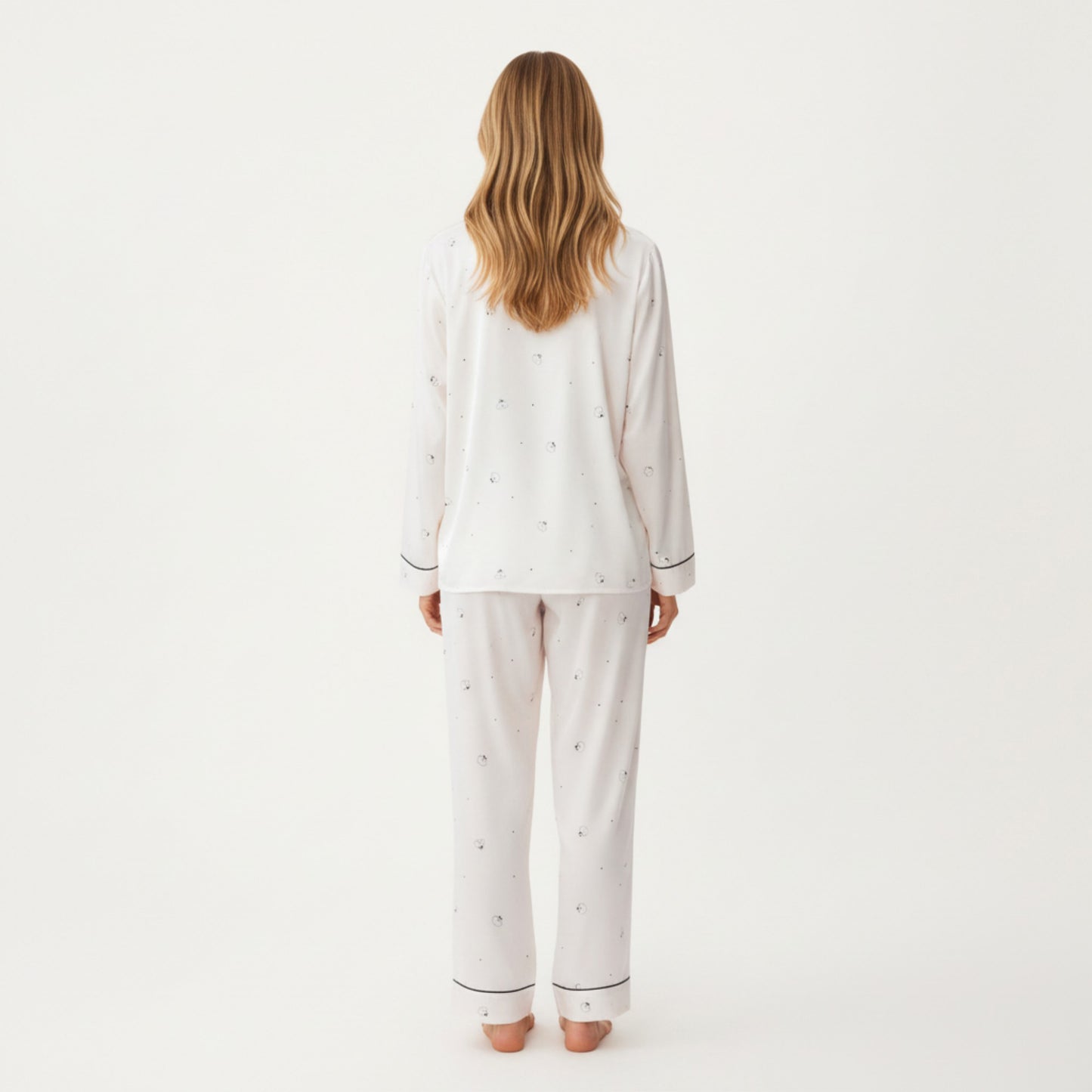 2-Piece Set Printed Button Front Pajama Top with Contrast Piping and Matching Relaxed Fit Lounge Pants