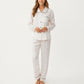 2-Piece Set Printed Button Front Pajama Top with Contrast Piping and Matching Relaxed Fit Lounge Pants