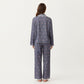 2-Piece Set Floral Print Pajama Top with Button Front and Trim Details Paired with Matching Pants