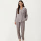 2-Piece Set Floral Print Pajama Top with Button Front and Trim Details Paired with Matching Pants