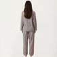 2-Piece Set Floral Print Pajama Top with Button Front and Trim Details Paired with Matching Pants