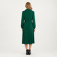 Pleated Midi Dress with Button-Down Front, Long Sleeves, and Waist Tie for a Feminine and Flattering Silhouette