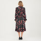 Floral Print Smocked Waist Dress with Long Sleeves, V-Neckline, and Ruffled Hem for a Feminine and Flattering Fit