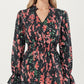 Floral Print Smocked Waist Dress with Long Sleeves, V-Neckline, and Ruffled Hem for a Feminine and Flattering Fit