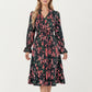 Floral Print Smocked Waist Dress with Long Sleeves, V-Neckline, and Ruffled Hem for a Feminine and Flattering Fit