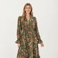 Floral Print Smocked Waist Dress with Long Sleeves, V-Neckline, and Ruffled Hem for a Feminine and Flattering Fit