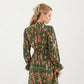 Floral Print Smocked Waist Dress with Long Sleeves, V-Neckline, and Ruffled Hem for a Feminine and Flattering Fit