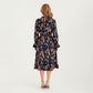 Floral Print Smocked Waist Dress with Long Sleeves, V-Neckline, and Ruffled Hem for a Feminine and Flattering Fit