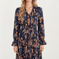 Floral Print Smocked Waist Dress with Long Sleeves, V-Neckline, and Ruffled Hem for a Feminine and Flattering Fit