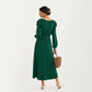 Pleated Dress with Ruffled Shoulders, Waist Tie, and Long Sleeves for a Flattering Feminine Fit