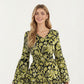 Floral V-Neck Dress with Bell Sleeves and Tiered Skirt for a Flattering Fit and Elegant Style