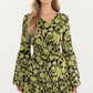 Floral V-Neck Dress with Bell Sleeves and Tiered Skirt for a Flattering Fit and Elegant Style