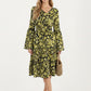 Floral V-Neck Dress with Bell Sleeves and Tiered Skirt for a Flattering Fit and Elegant Style