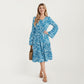 Floral V-Neck Dress with Bell Sleeves and Tiered Skirt for a Flattering Fit and Elegant Style