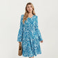Floral V-Neck Dress with Bell Sleeves and Tiered Skirt for a Flattering Fit and Elegant Style