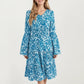 Floral V-Neck Dress with Bell Sleeves and Tiered Skirt for a Flattering Fit and Elegant Style