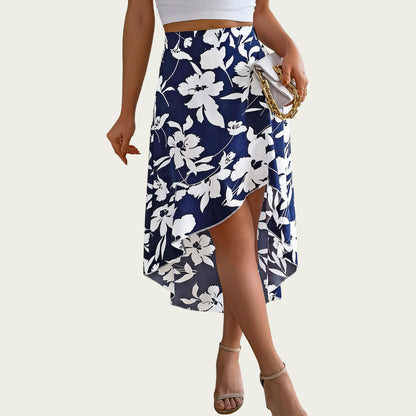 Floral Print High-Low Skirt with Elegant Asymmetrical Hem and Flattering Fit