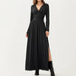 V-Neck Long Sleeve Maxi Dress with Lace Detail and Side Slit for Elegant Flowing Fit