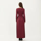 V-Neck Long Sleeve Maxi Dress with Lace Detail and Side Slit for Elegant Flowing Fit