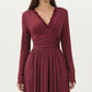 V-Neck Long Sleeve Maxi Dress with Lace Detail and Side Slit for Elegant Flowing Fit